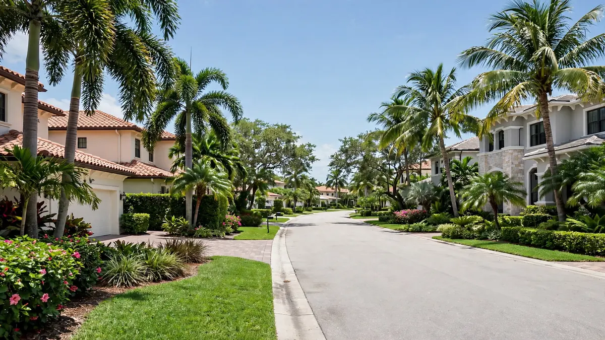 Upscale homes with lush landscaping in Carriage Hills, Hollywood FL