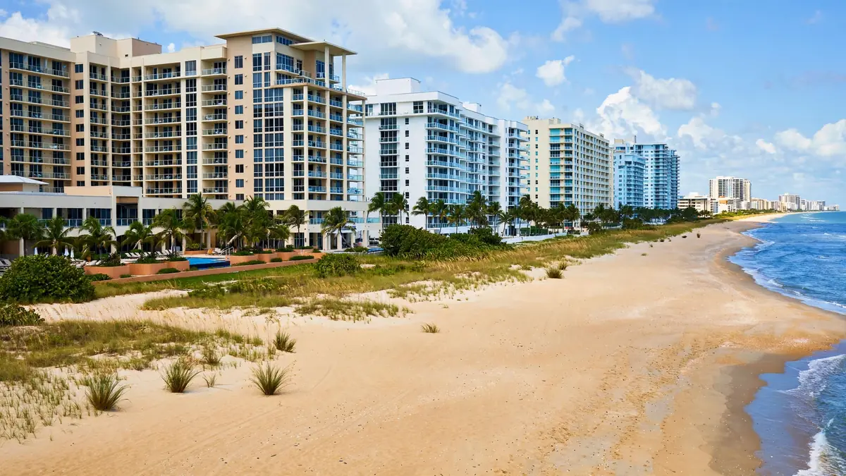 Beachfront hotels and condos along Central Beach, Hollywood FL