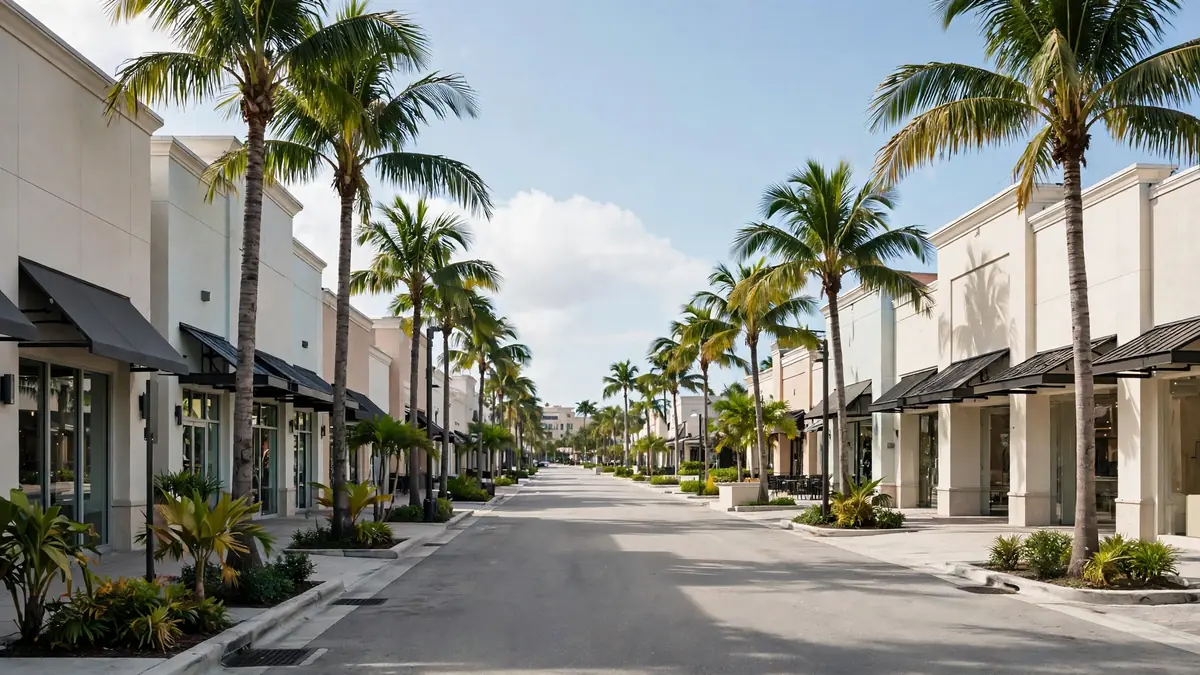 Shops and palm trees along the State Road 441 corridor, Hollywood FL
