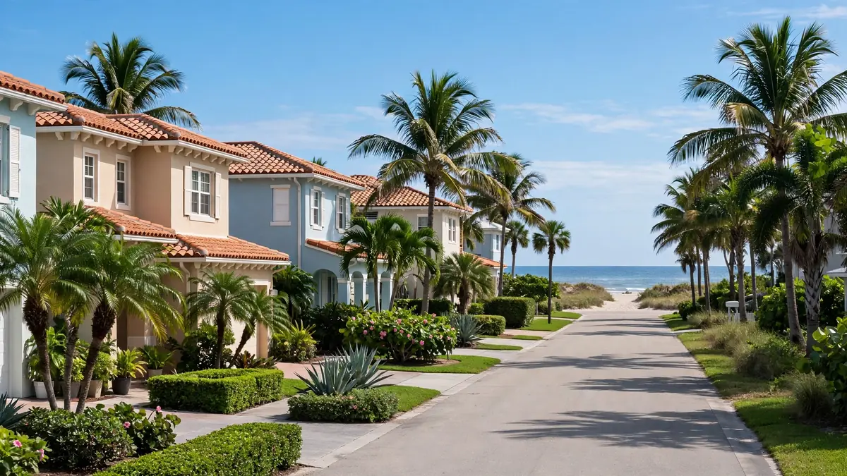 Coastal residential street with palm trees in Driftwood, Hollywood FL