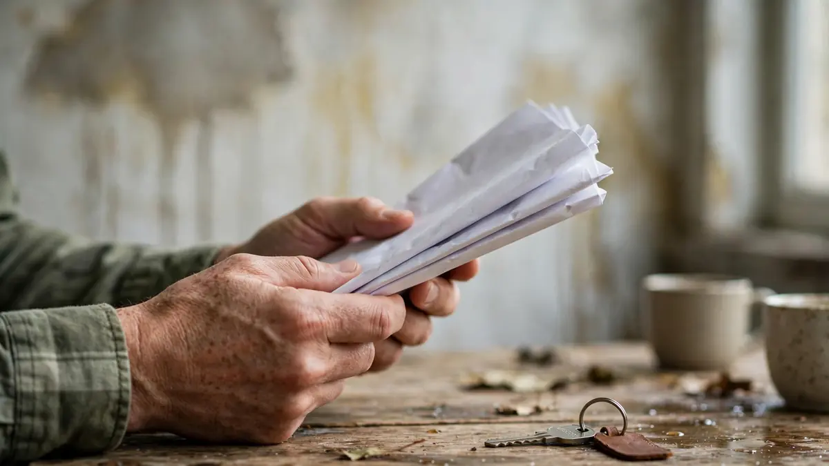 Homeowner reviewing home insurance policy documents after water damage