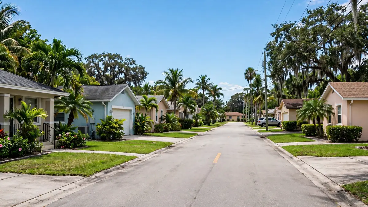 Bungalow-lined street in Lawndale, Hollywood FL